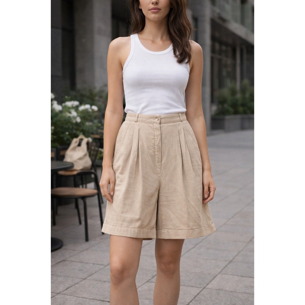 Vintage F. Shay of Boston Shorts Women's Sz 16 Wide Leg Beige Minimalist USA NWT